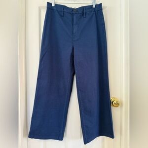 J. Crew Slim Wide Leg Flat Front Crop Pants Size 30 Navy Blue
